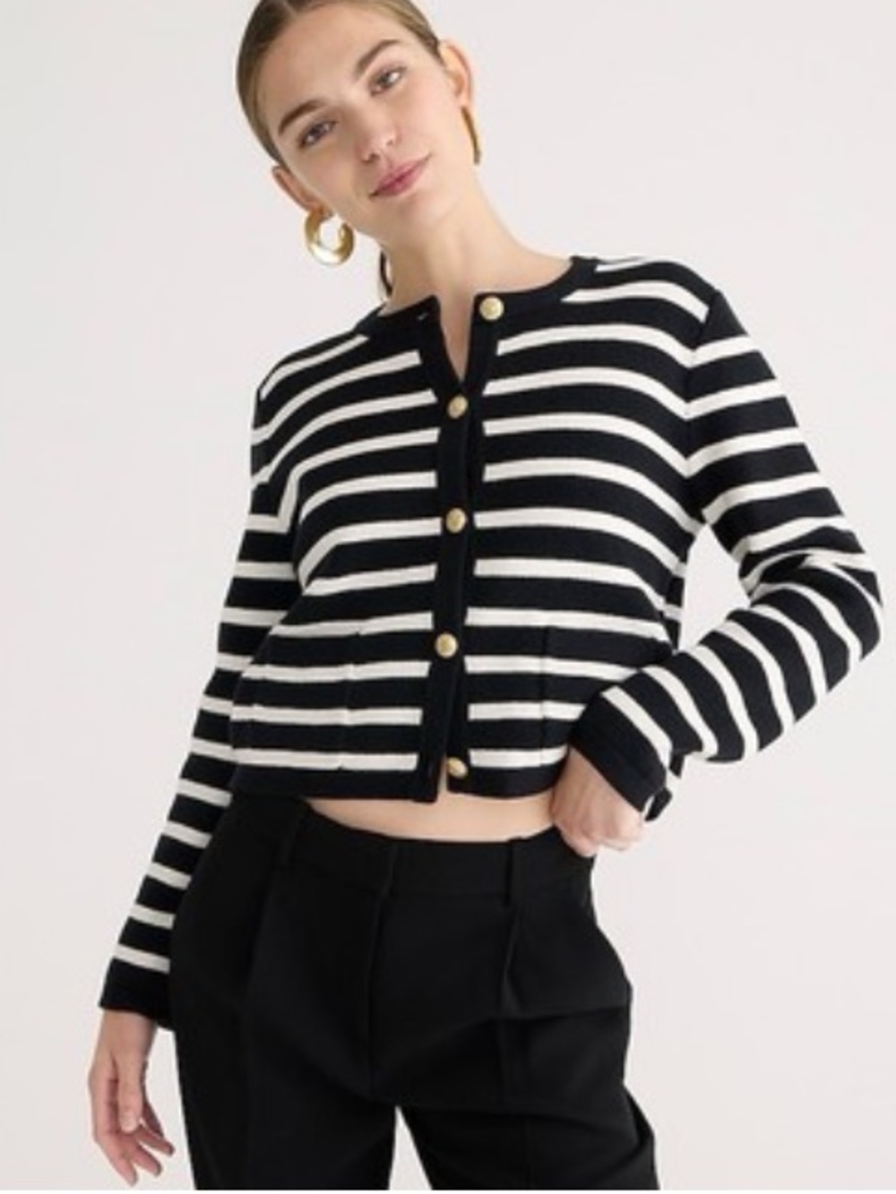 J. Crew Emilie Sweater Lady Jacket in Striped Navy‎ and White XL